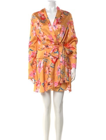 Pre-owned Significant Other Floral Print Mini Dress W/ Tags In Orange