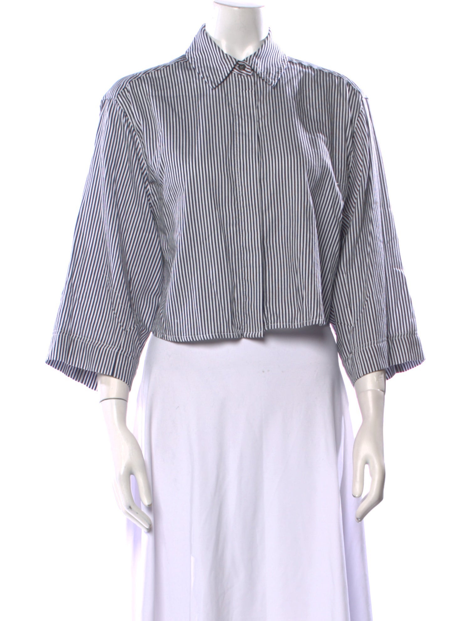 Simkhai Striped Three-Quarter Sleeve Crop Top