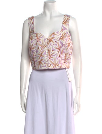 Simkhai Linen Floral Print Crop Top