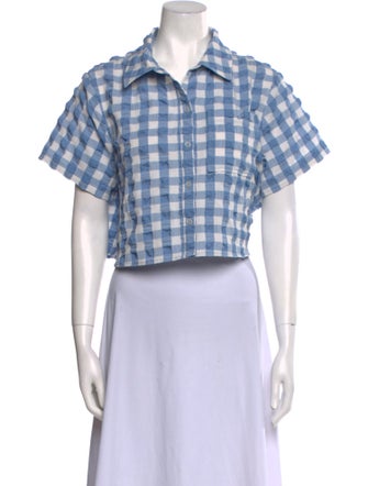 Simkhai Plaid Print Short Sleeve Crop Top