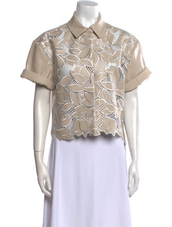 Simkhai Lace Pattern Short Sleeve Button-Up Top