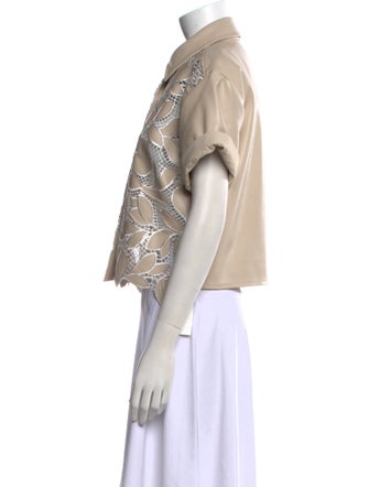 Simkhai Lace Pattern Short Sleeve Button-Up Top