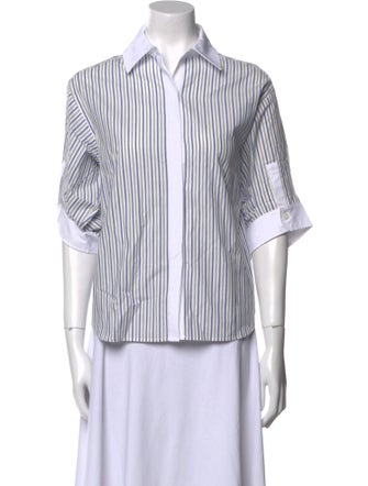 Simkhai Striped Three-Quarter Sleeve Button-Up Top