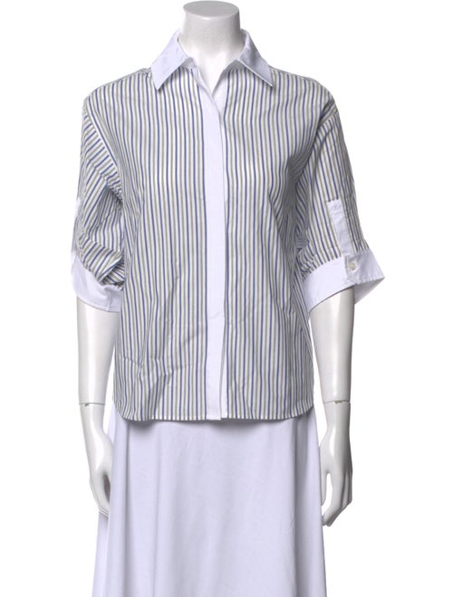 Simkhai Striped Three-Quarter Sleeve Button-Up Top
