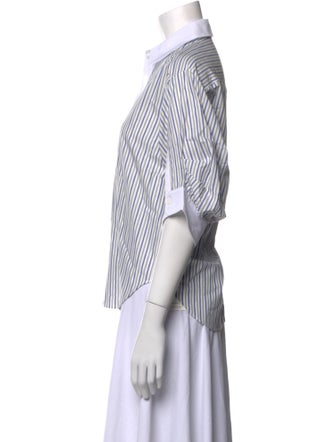 Simkhai Striped Three-Quarter Sleeve Button-Up Top