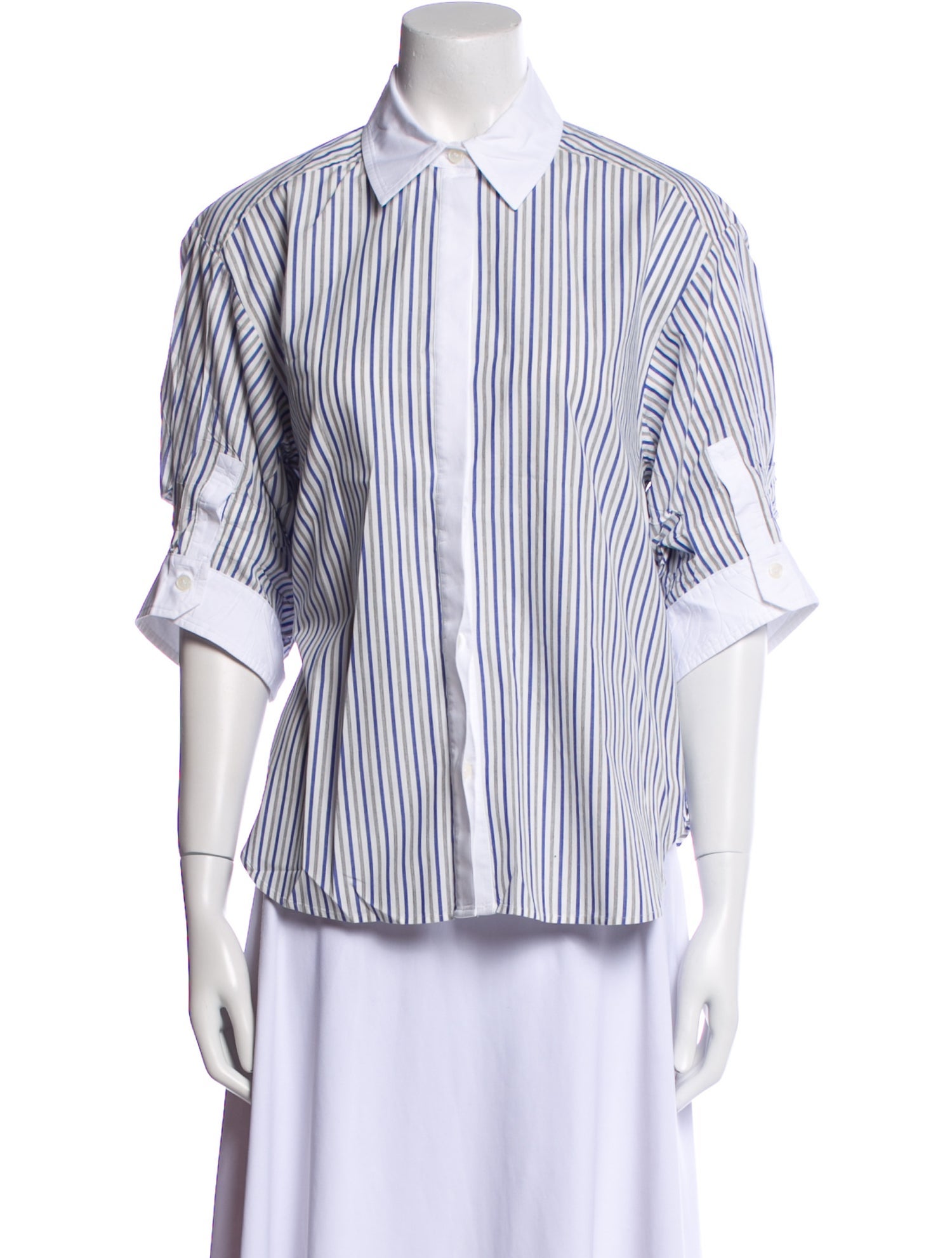 Simkhai Striped Three-Quarter Sleeve Button-Up Top