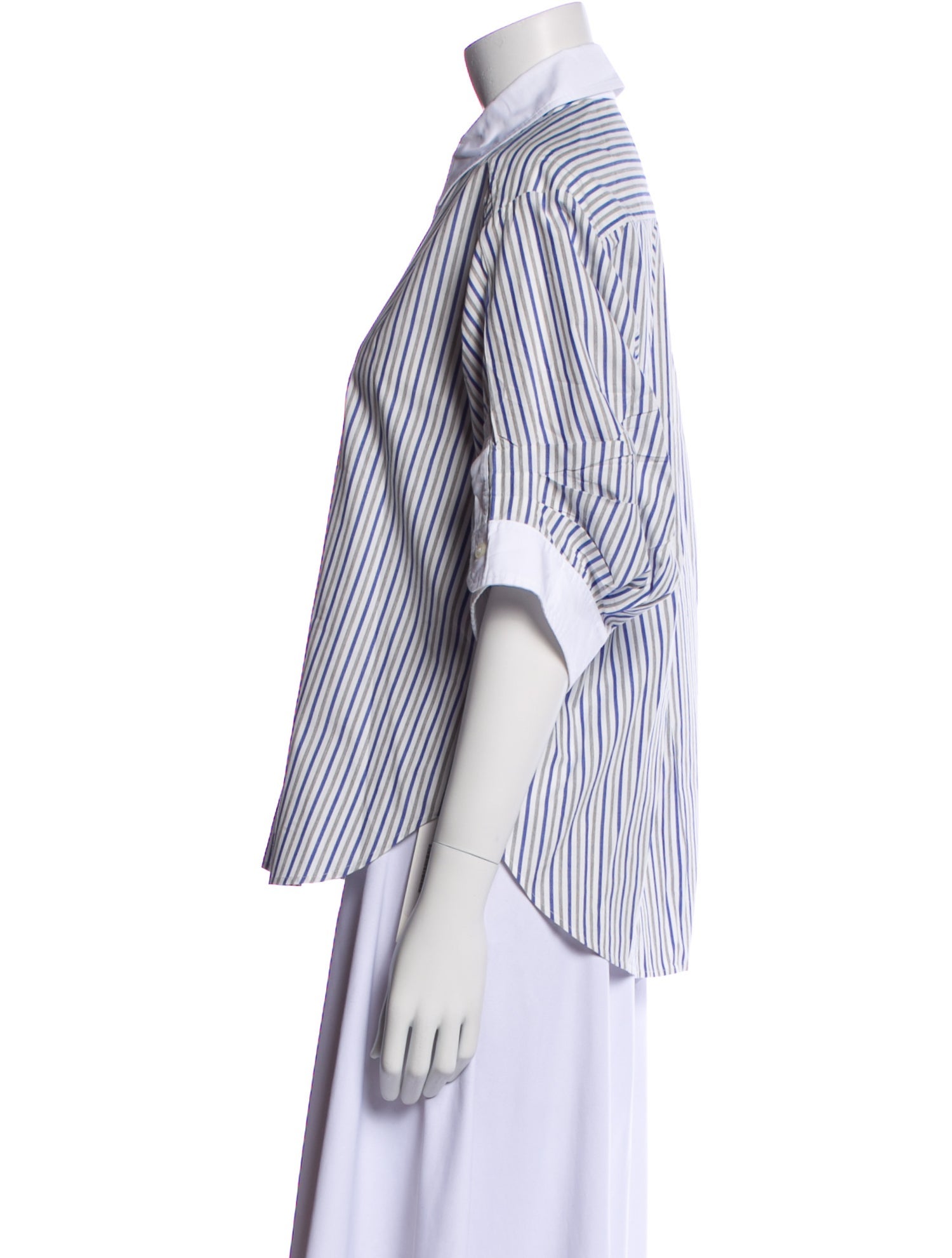 Simkhai Striped Three-Quarter Sleeve Button-Up Top