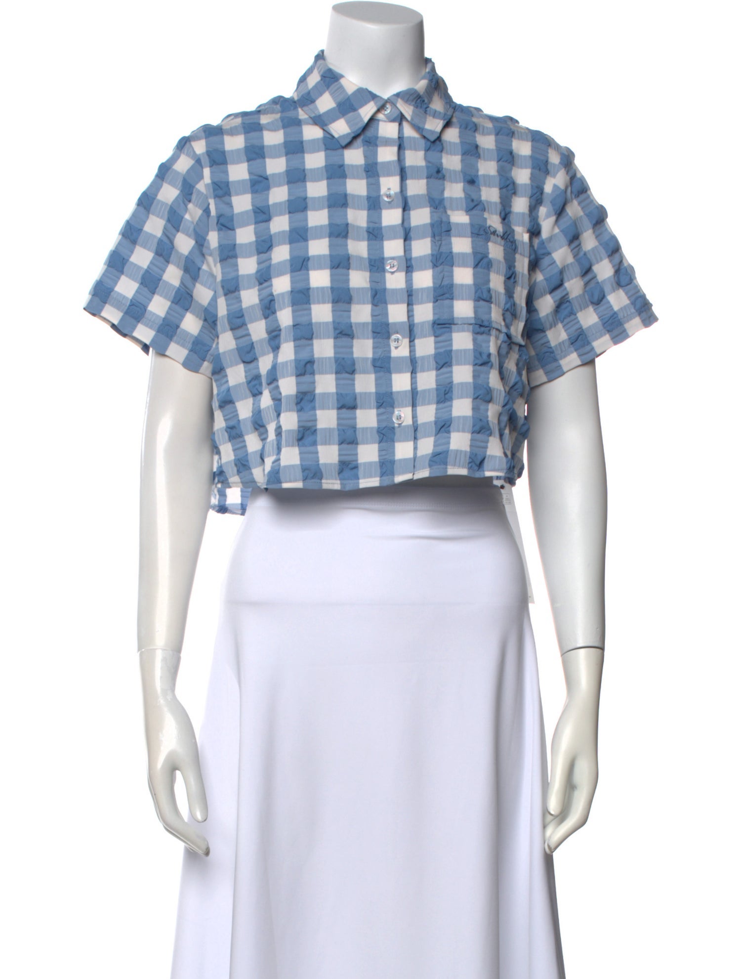 Simkhai Plaid Print Short Sleeve Crop Top