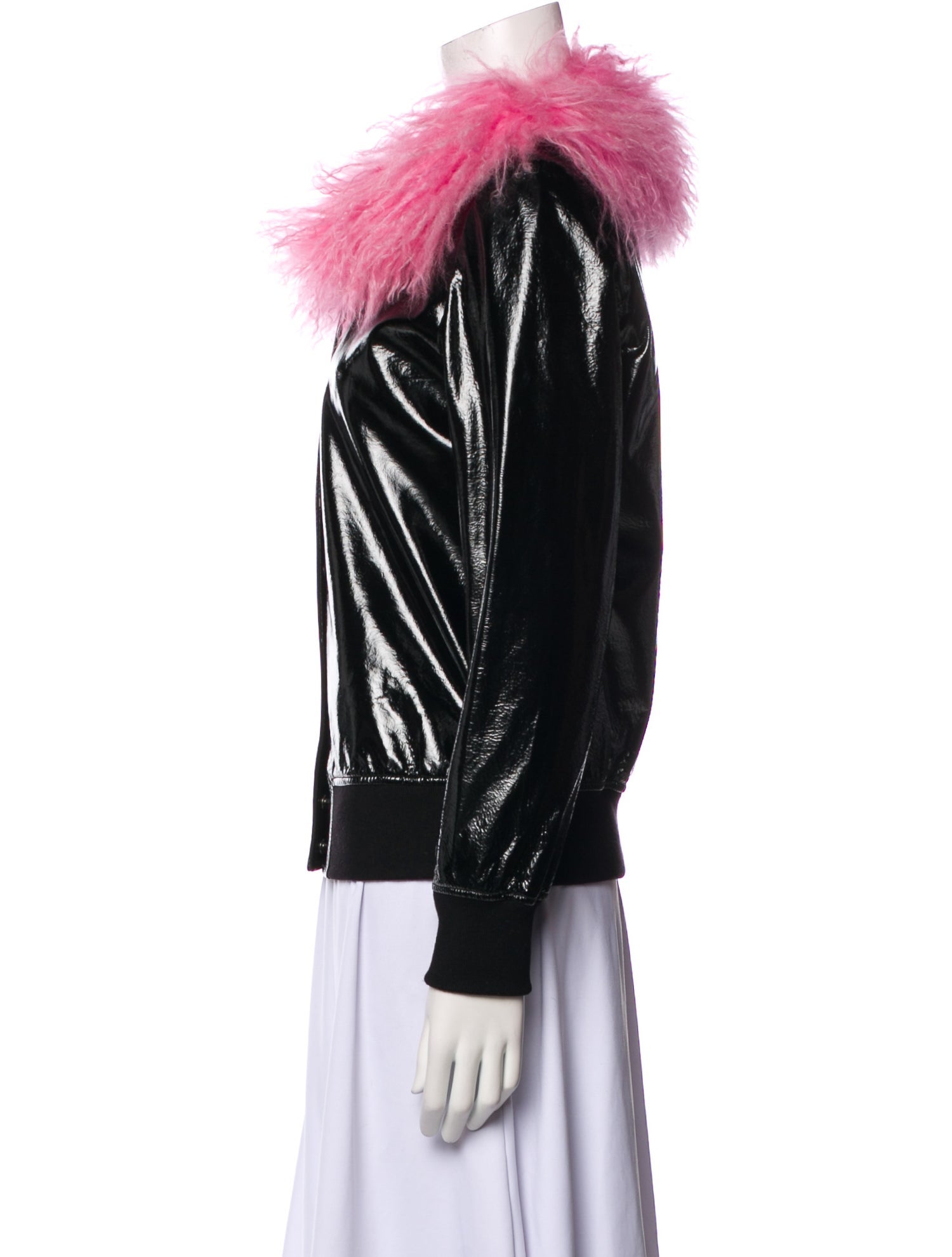 Charlotte Simone Leather Colorblock Pattern Fur Jacket