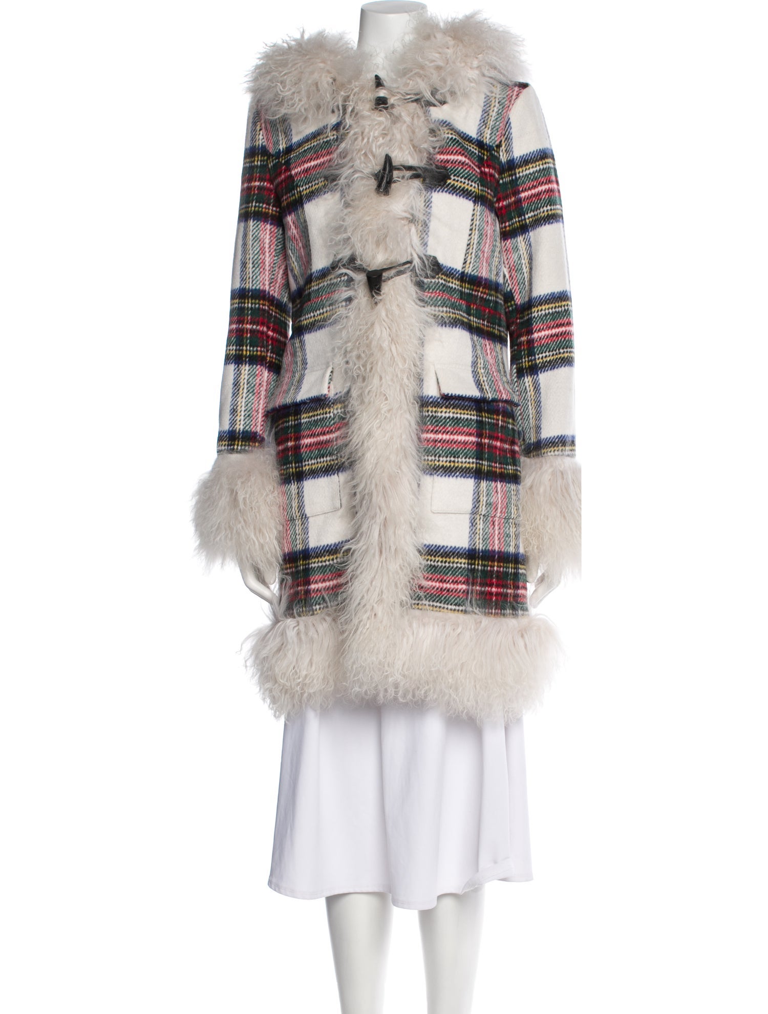 Charlotte Simone Plaid Print Fur Coat