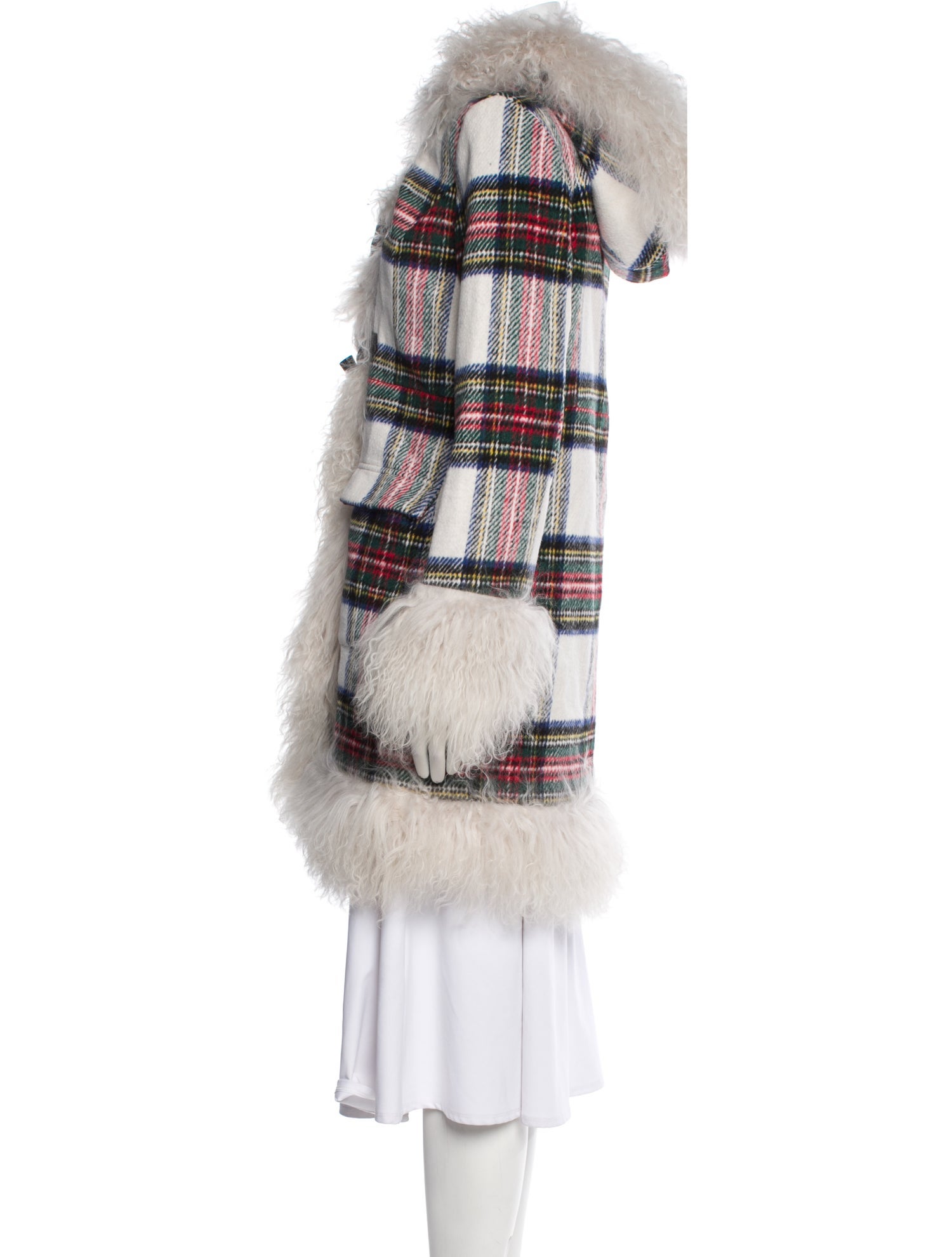 Charlotte Simone Plaid Print Fur Coat