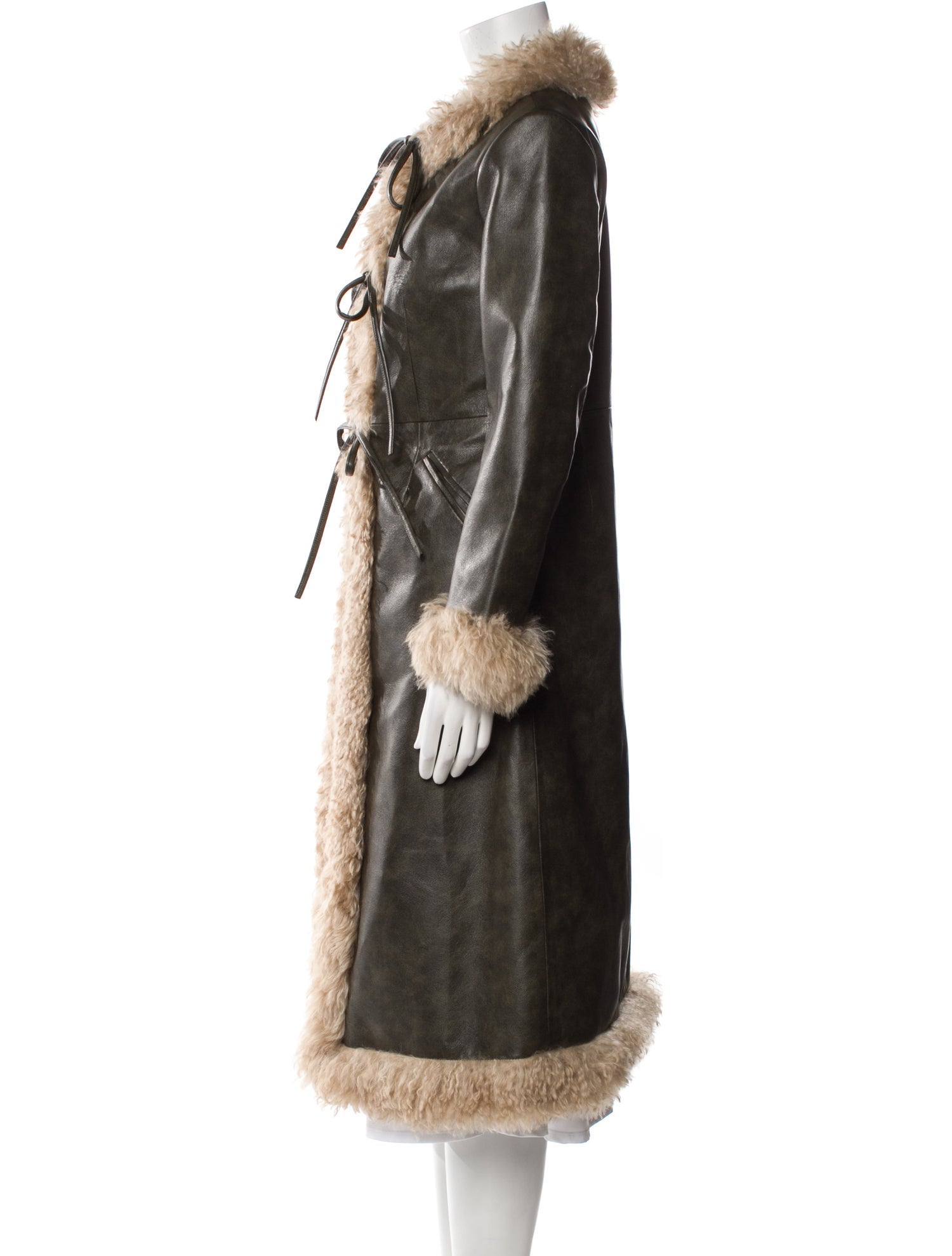 Charlotte Simone Faux Leather Colorblock Pattern Faux Fur Coat