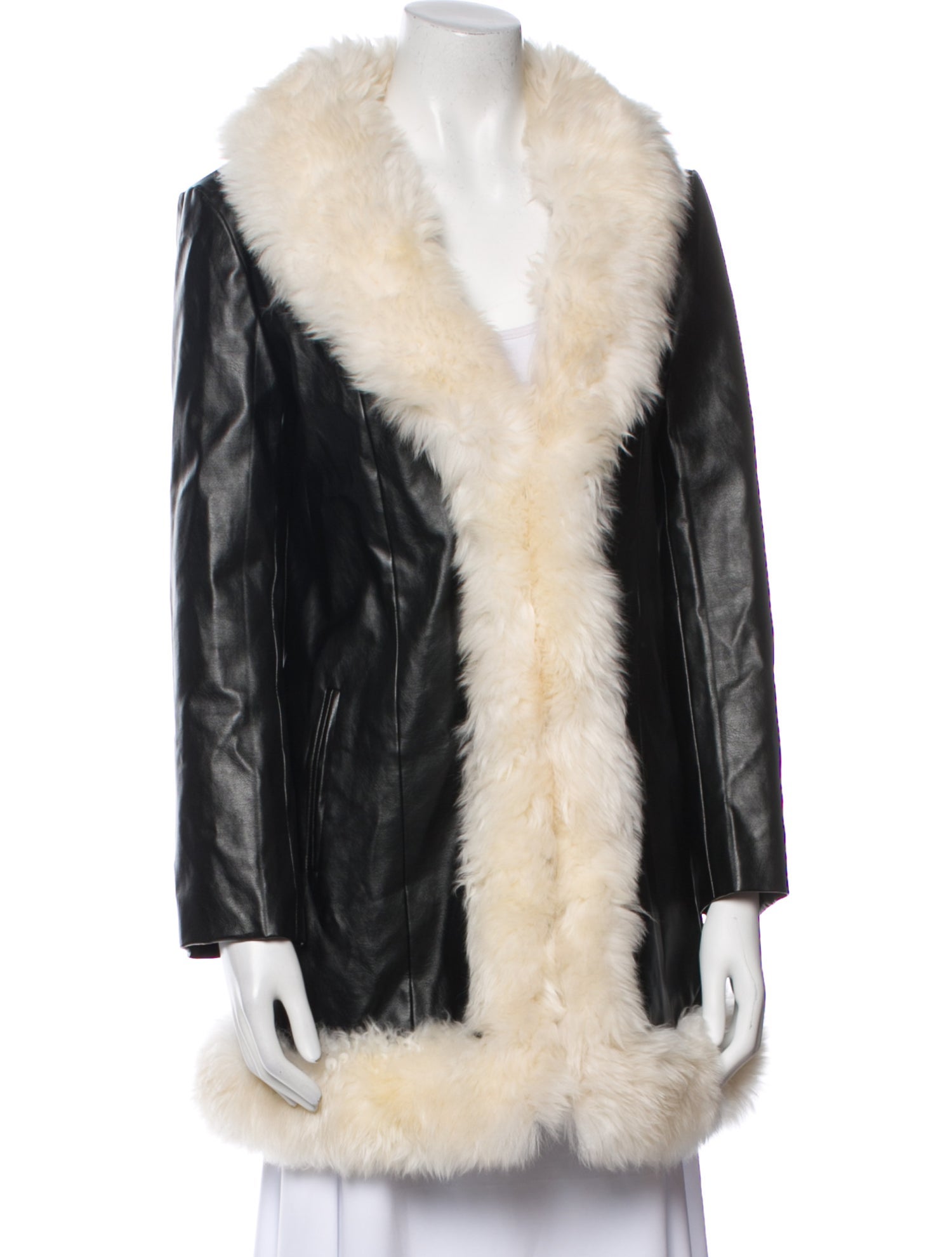 Charlotte Simone Colorblock Pattern Faux Fur Coat