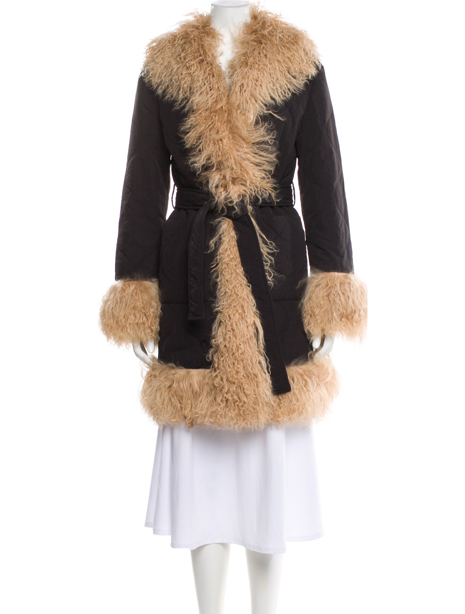 Charlotte Simone Nylon Colorblock Pattern Faux Fur Coat