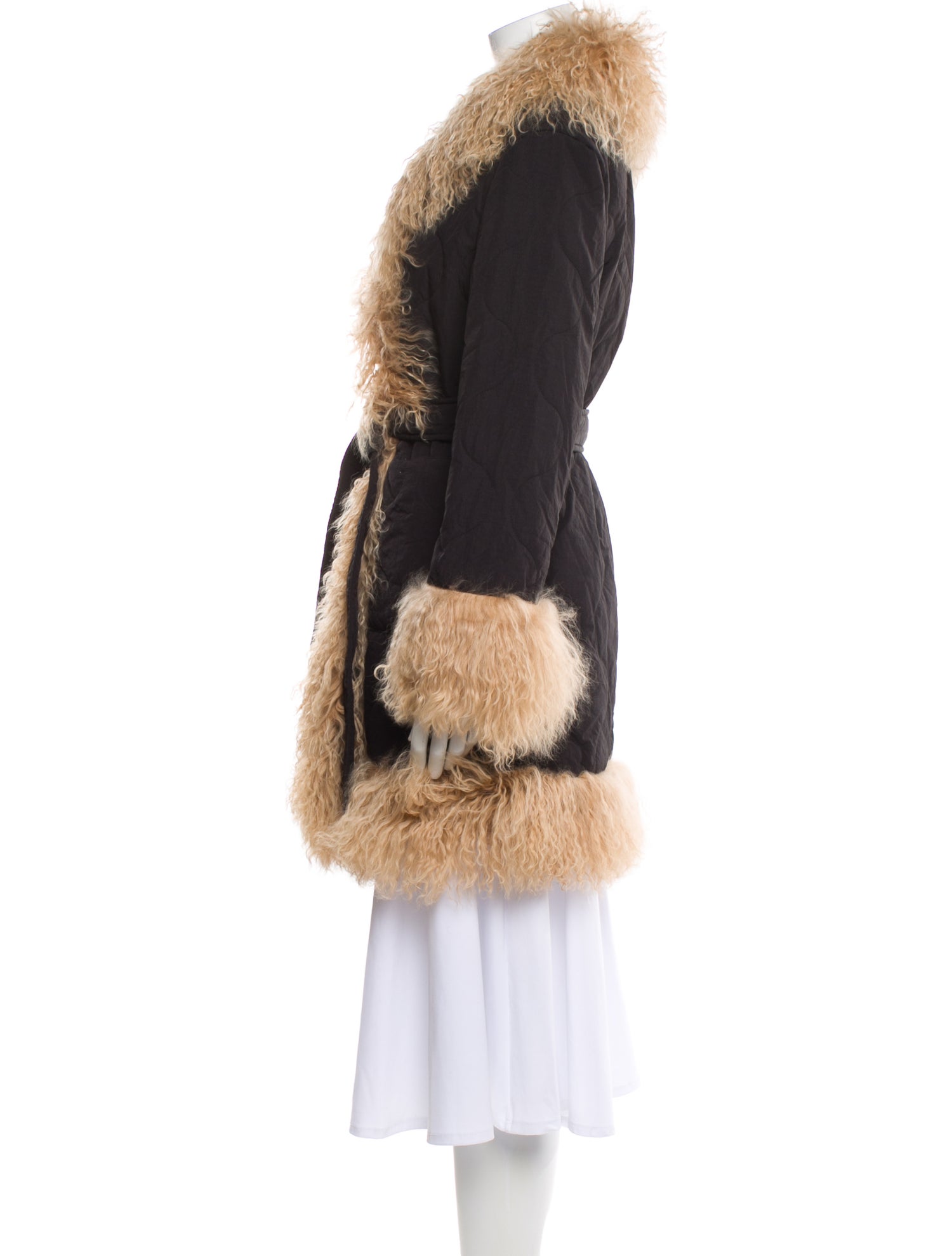 Charlotte Simone Nylon Colorblock Pattern Faux Fur Coat