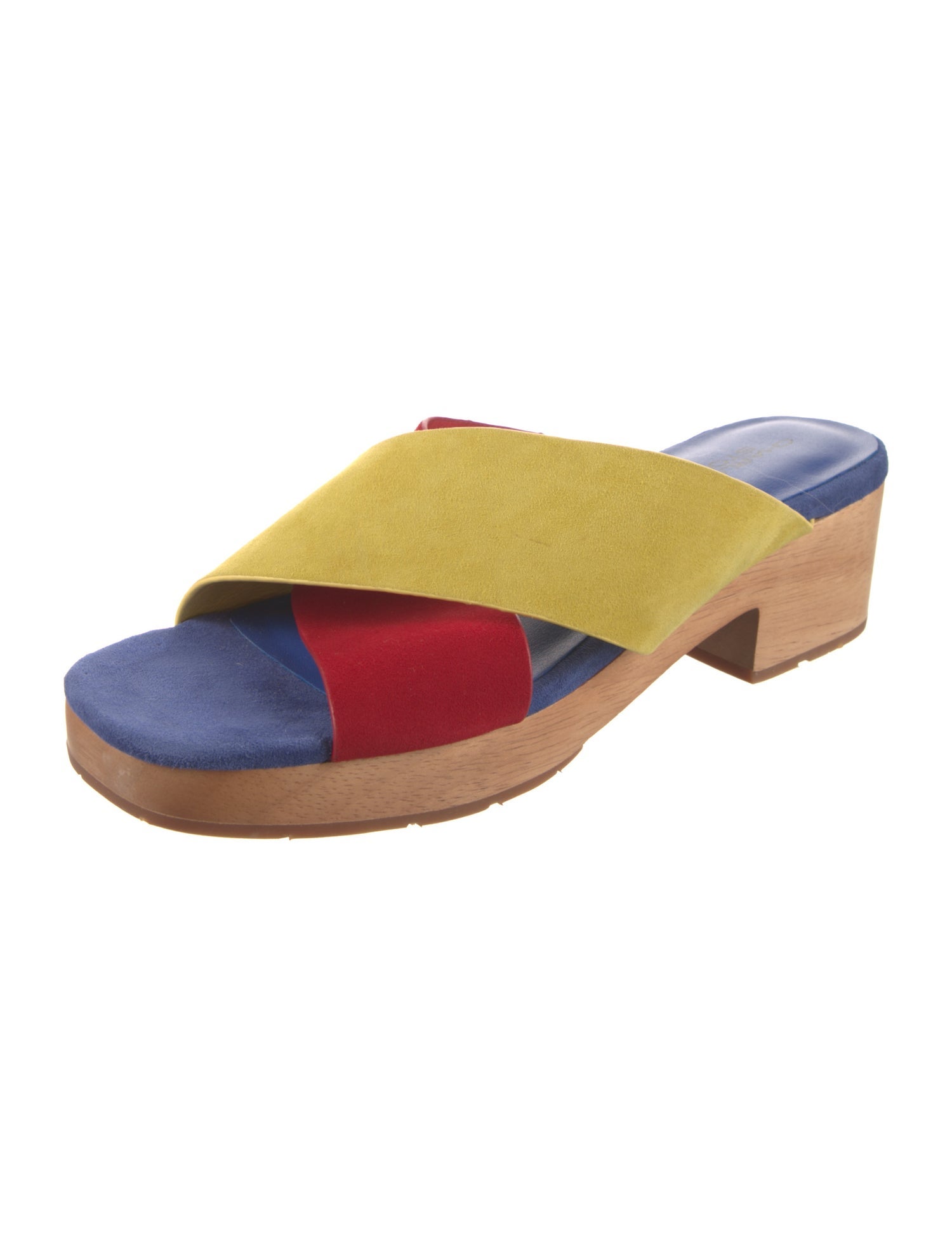 Charlotte Simone Suede Colorblock Pattern Slides