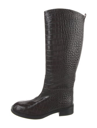 Black Suede Studio Embossed Leather Riding Boots