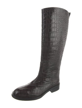 Black Suede Studio Embossed Leather Riding Boots