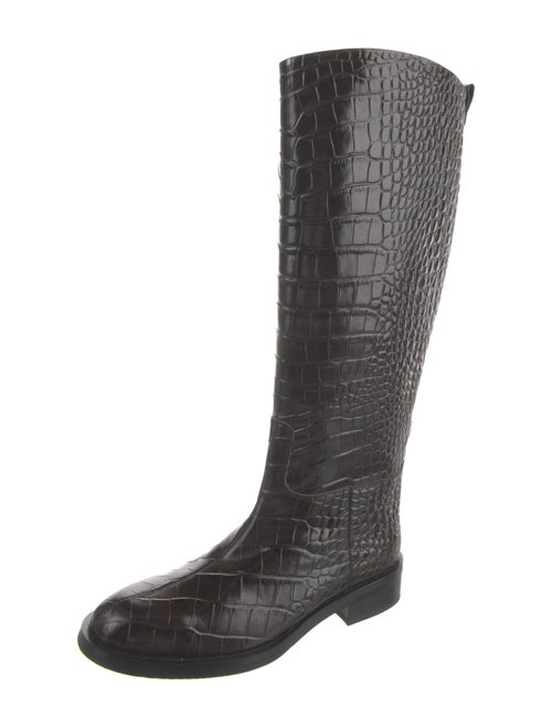 Black Suede Studio Embossed Leather Riding Boots