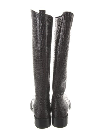 Black Suede Studio Embossed Leather Riding Boots