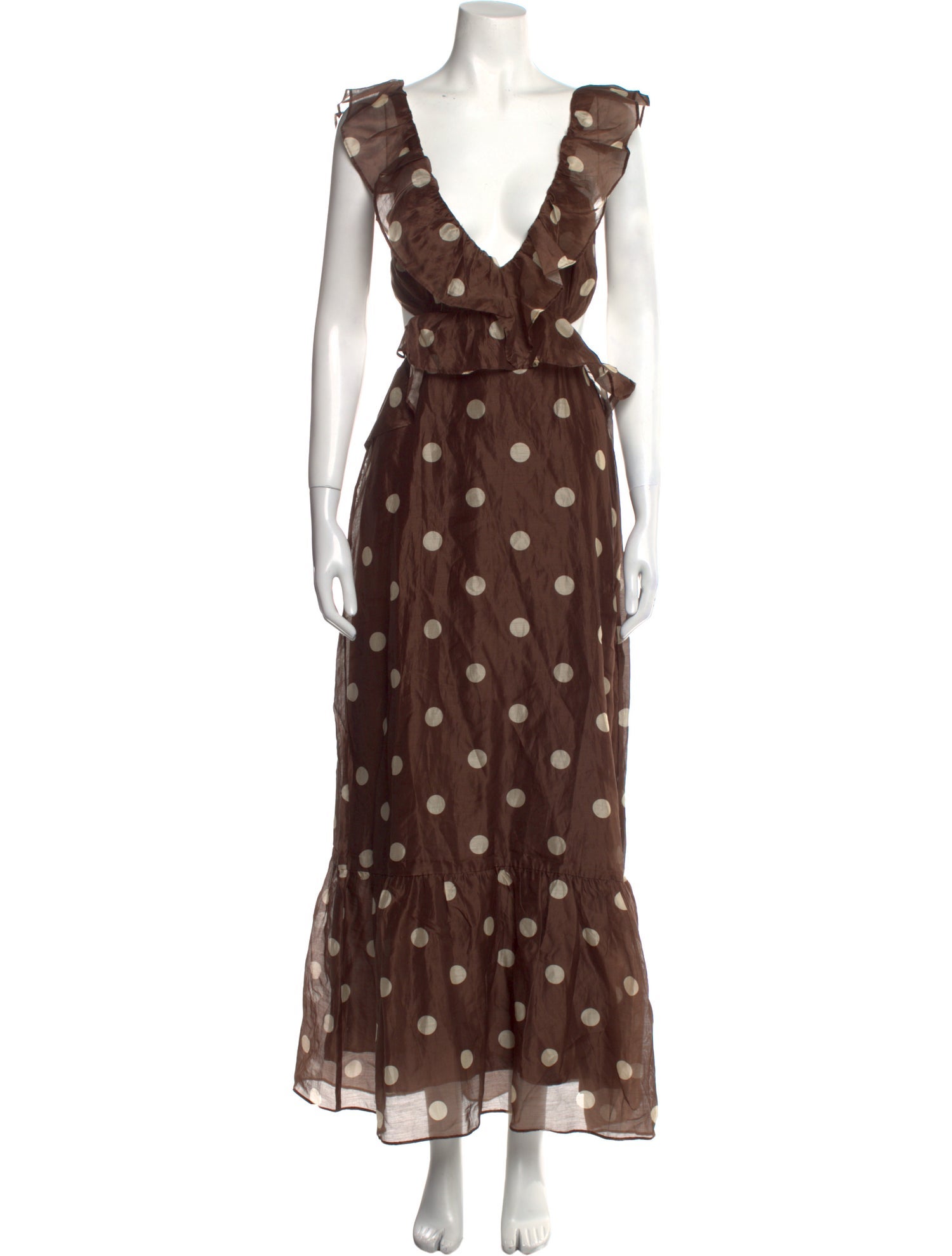 SIR The Label Polka Dot Print Long Dress - Brown Dresses, Clothing -  WSIRL21483 | The RealReal