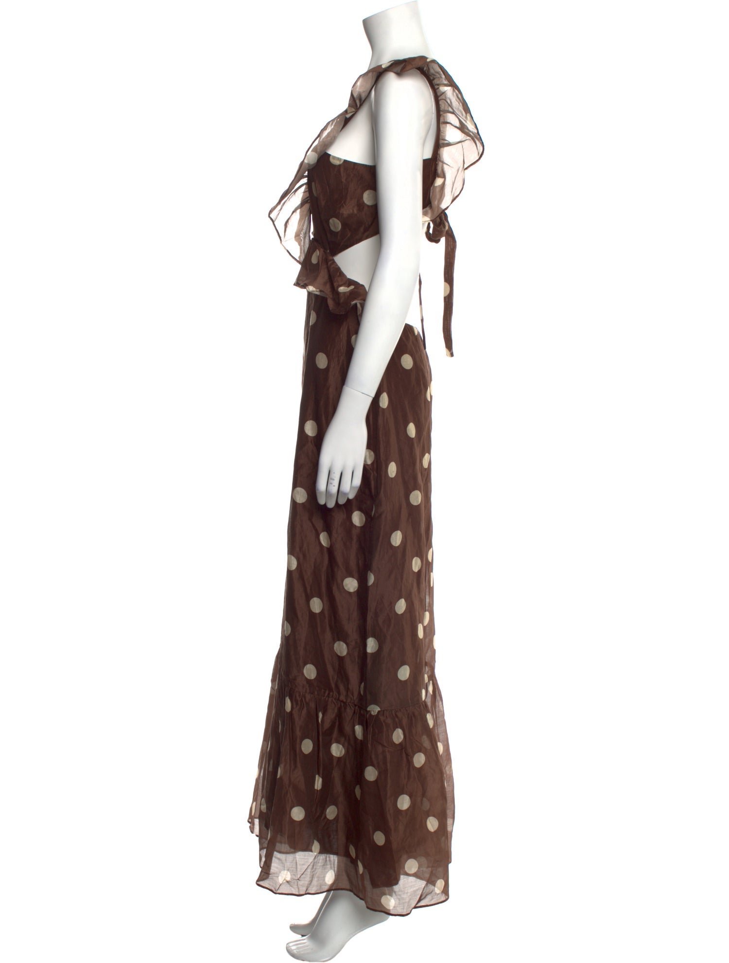 sir brown polka dot dress Brown Polka Dot Wrap Frill Dress – AX Paris