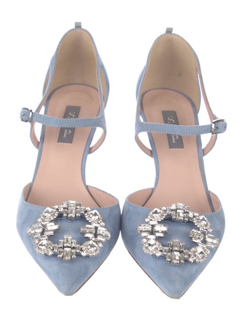 Sarah Jessica Parker Suede Crystal Embellishments D'Orsay Pumps