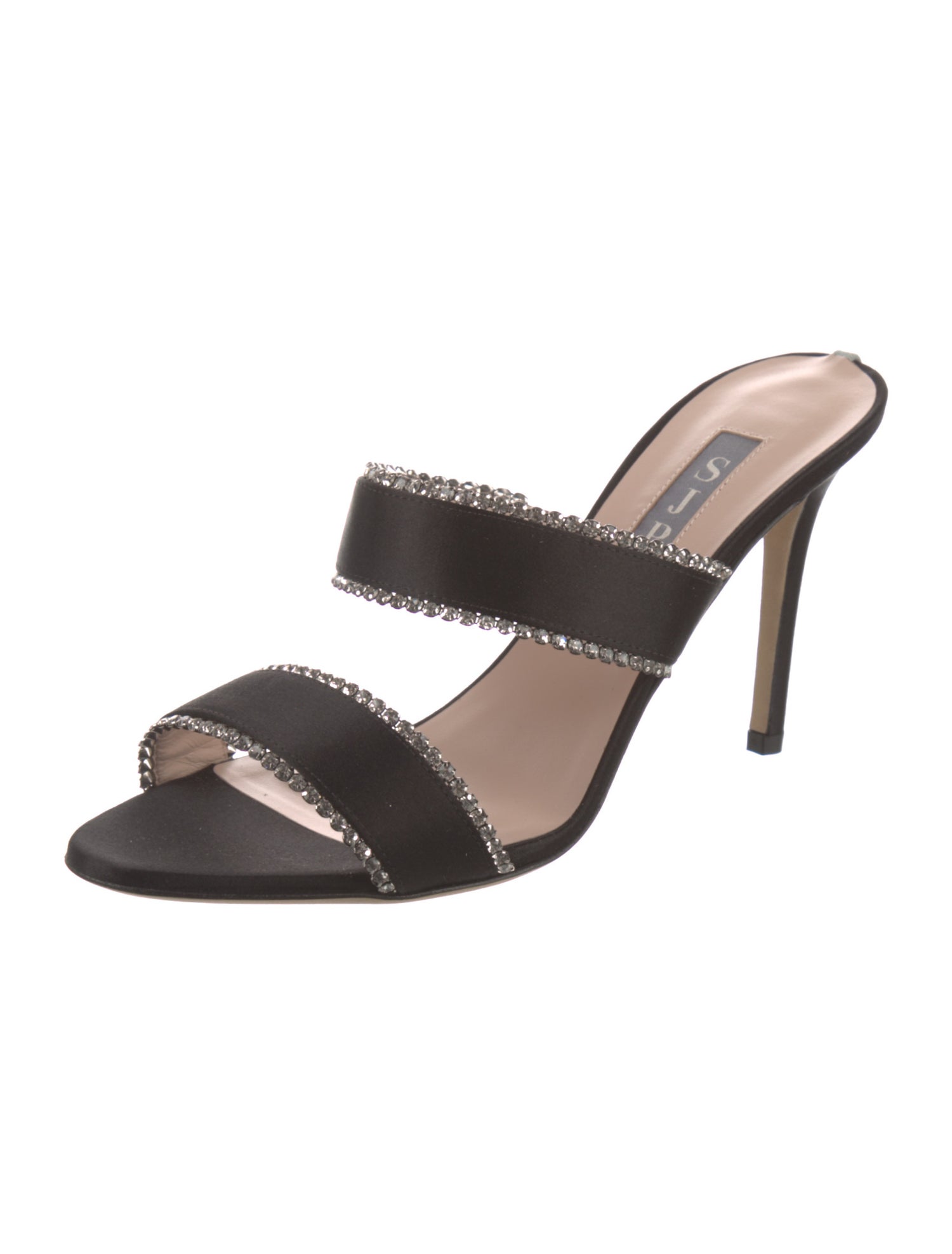 Sarah Jessica Parker Satin Crystal Embellishments Slides w/ Tags