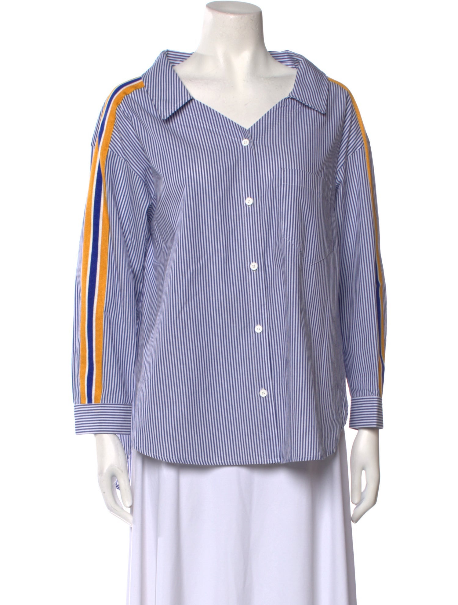 SJYP Striped V-Neck Button-Up Top