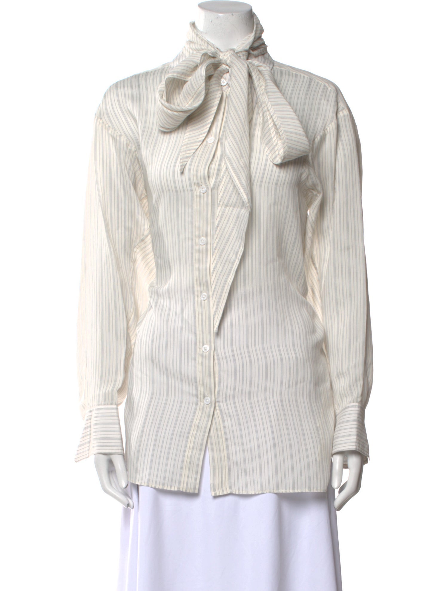 Dorothee Schumacher Striped Tie Neck Button-Up Top w/ Tags