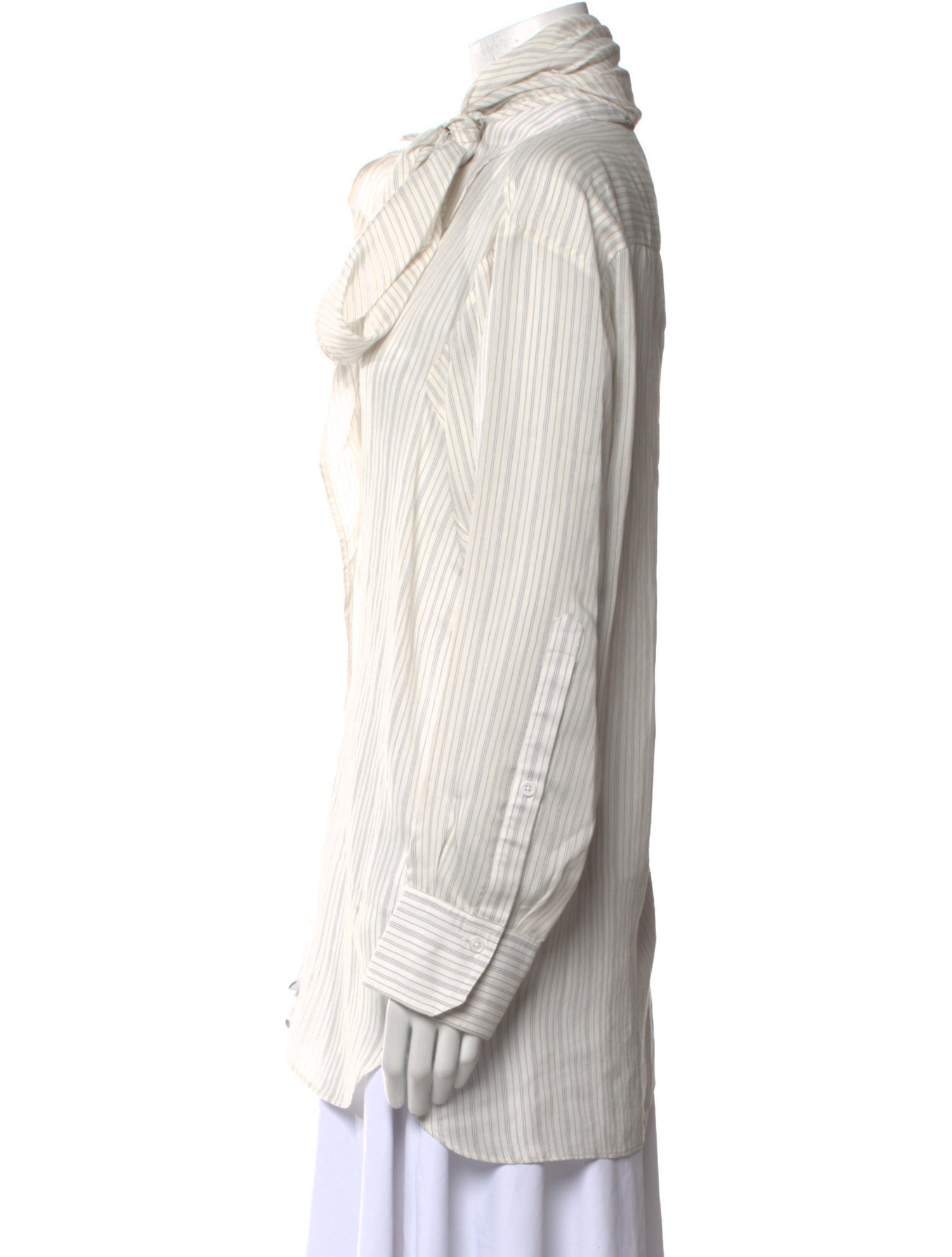 Dorothee Schumacher Striped Tie Neck Button-Up Top w/ Tags