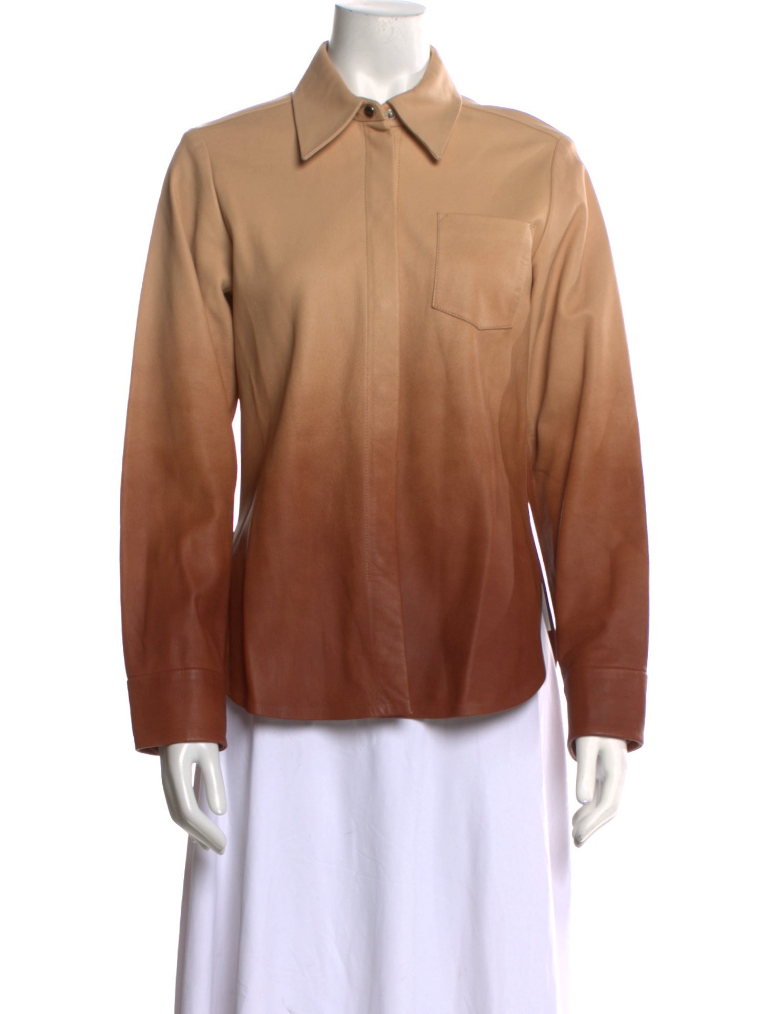 Dorothee Schumacher Lamb Leather Long Sleeve Button-Up Top