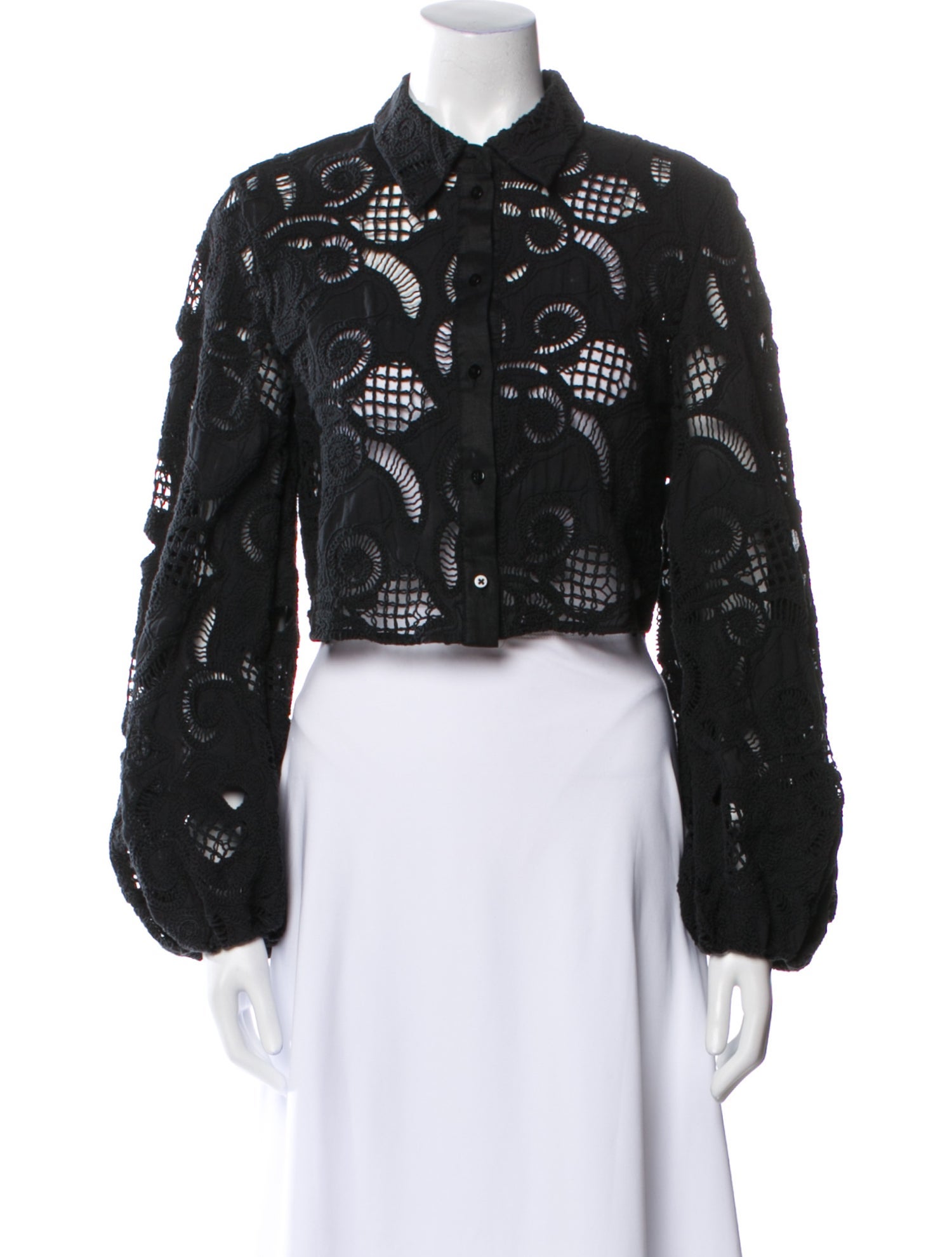 Dorothee Schumacher Lace Pattern Long Sleeve Crop Top