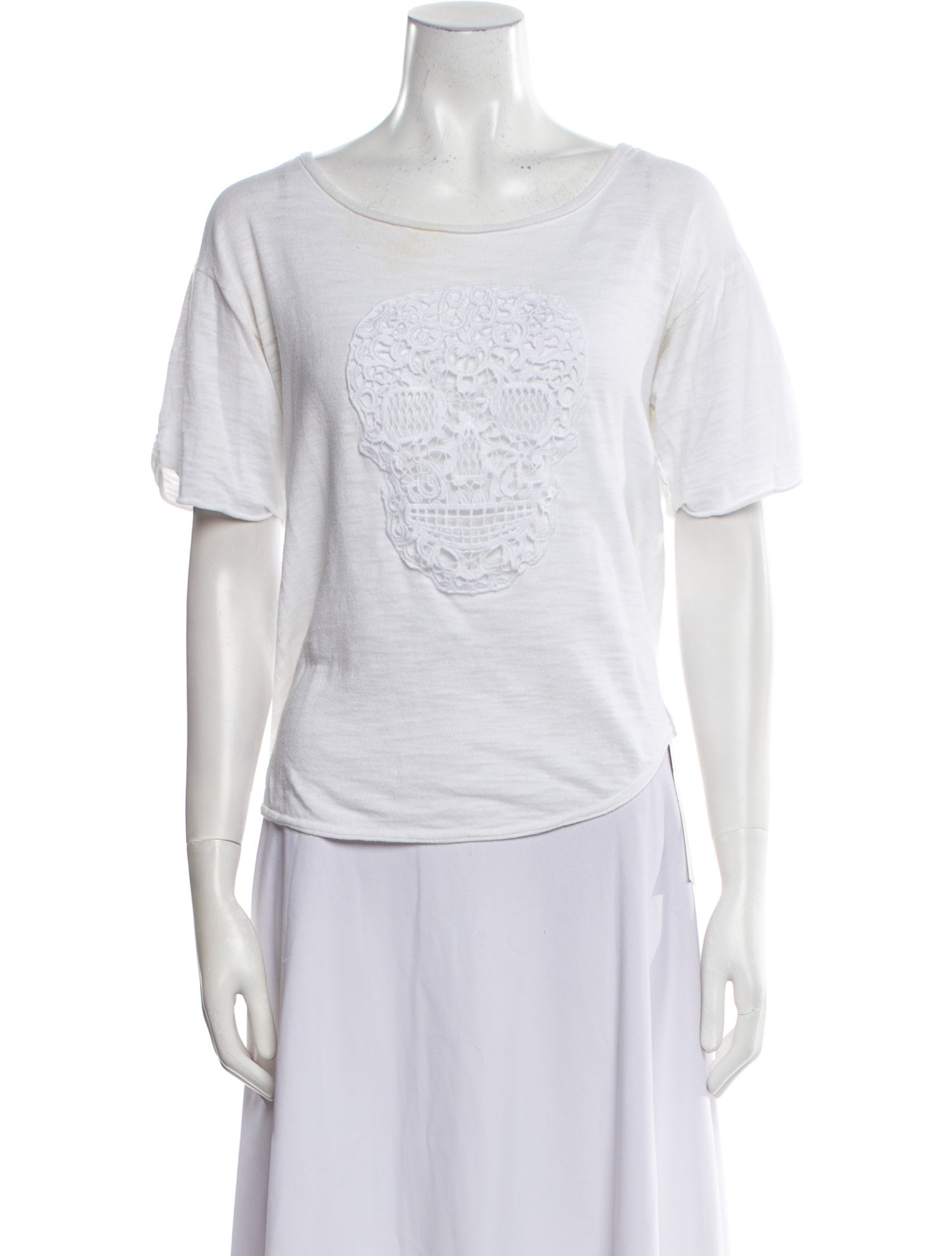 Skull Cashmere Bateau Neckline Short Sleeve T-Shirt
