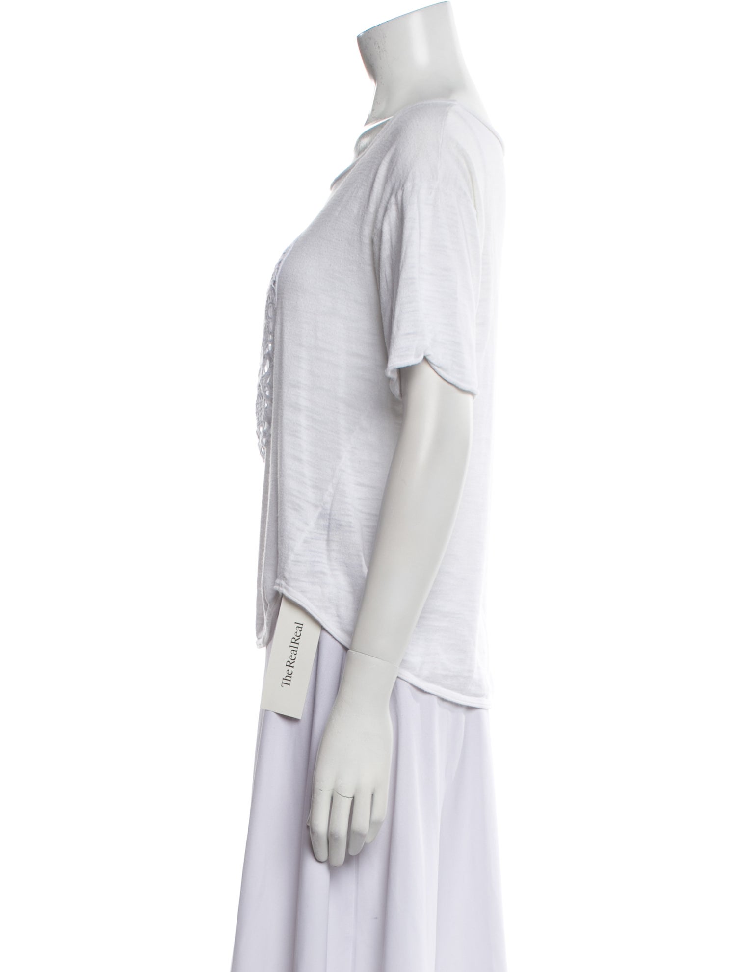 Skull Cashmere Bateau Neckline Short Sleeve T-Shirt