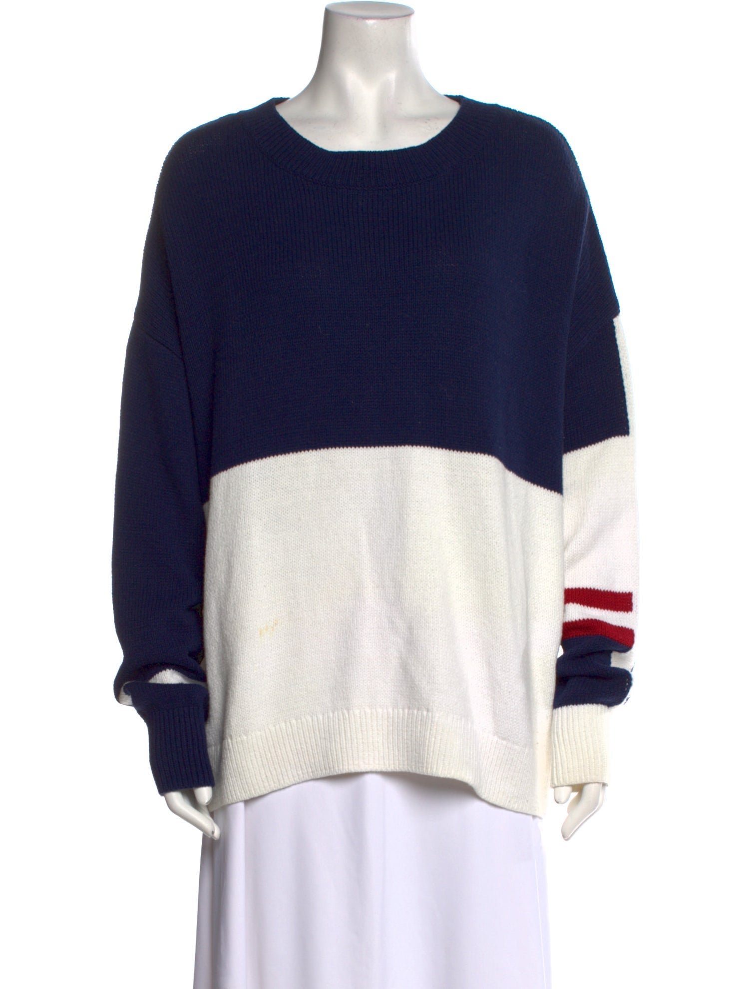 Skull Cashmere Colorblock Pattern Crew Neck Sweater