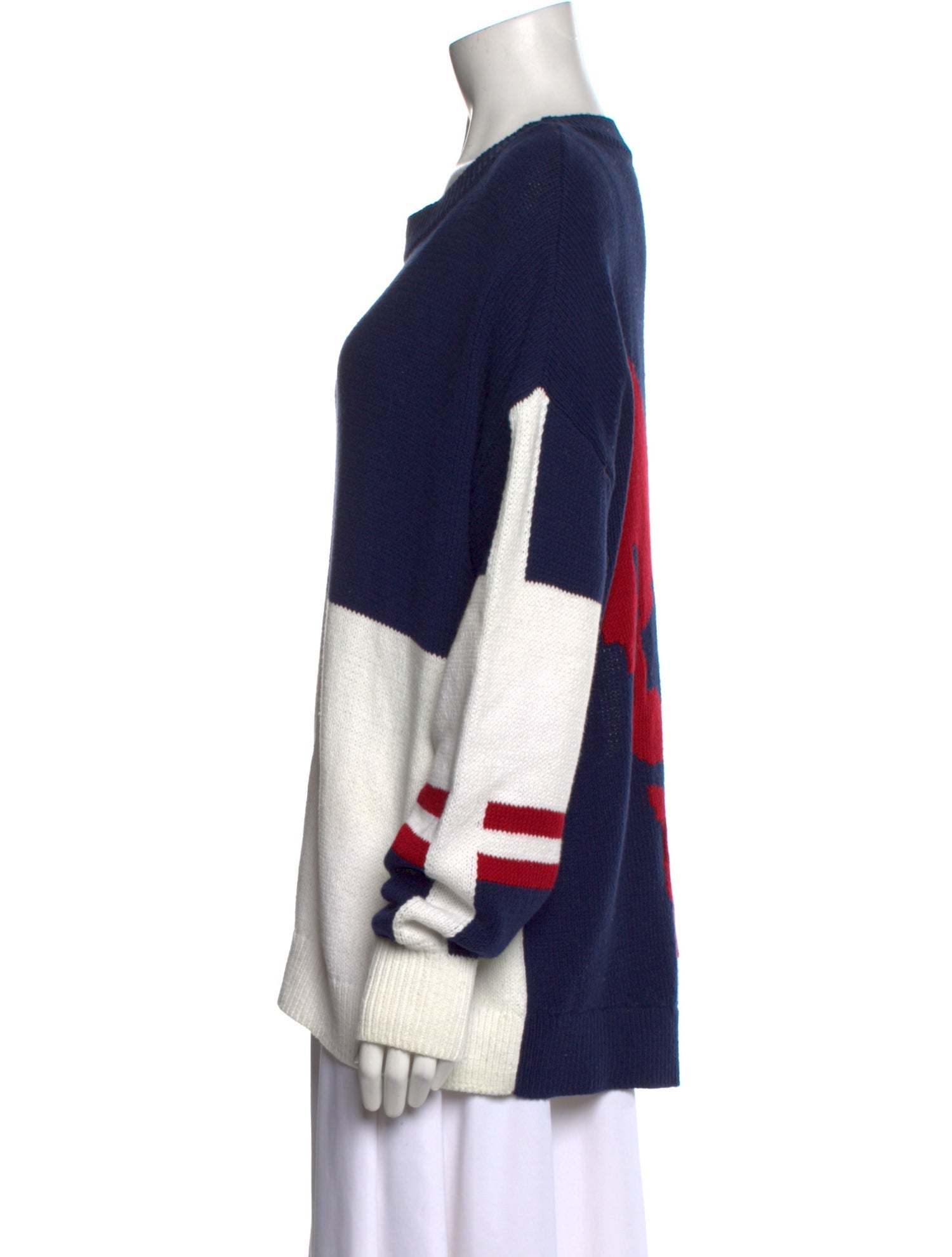 Skull Cashmere Colorblock Pattern Crew Neck Sweater