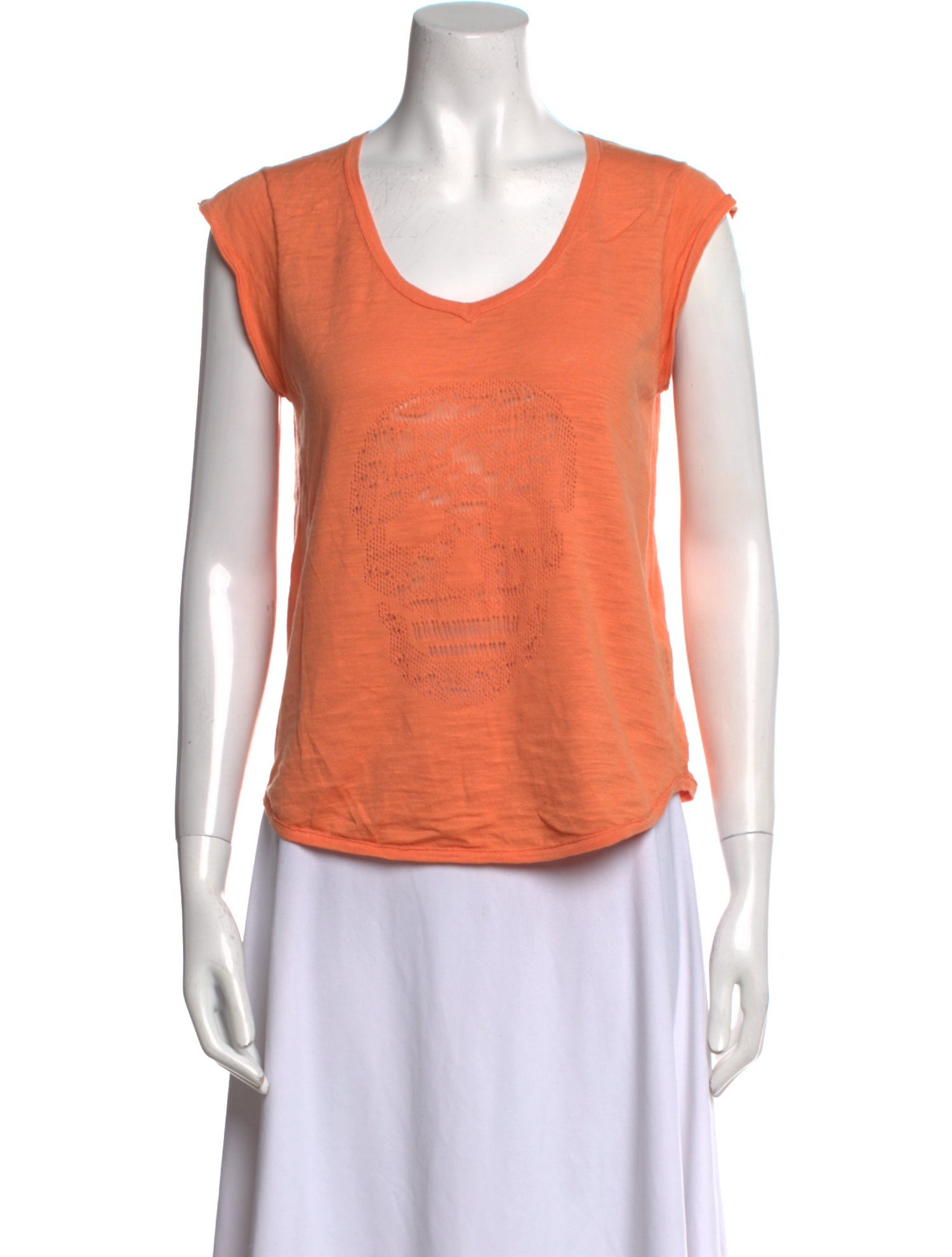 Skull Cashmere Scoop Neck Short Sleeve Top