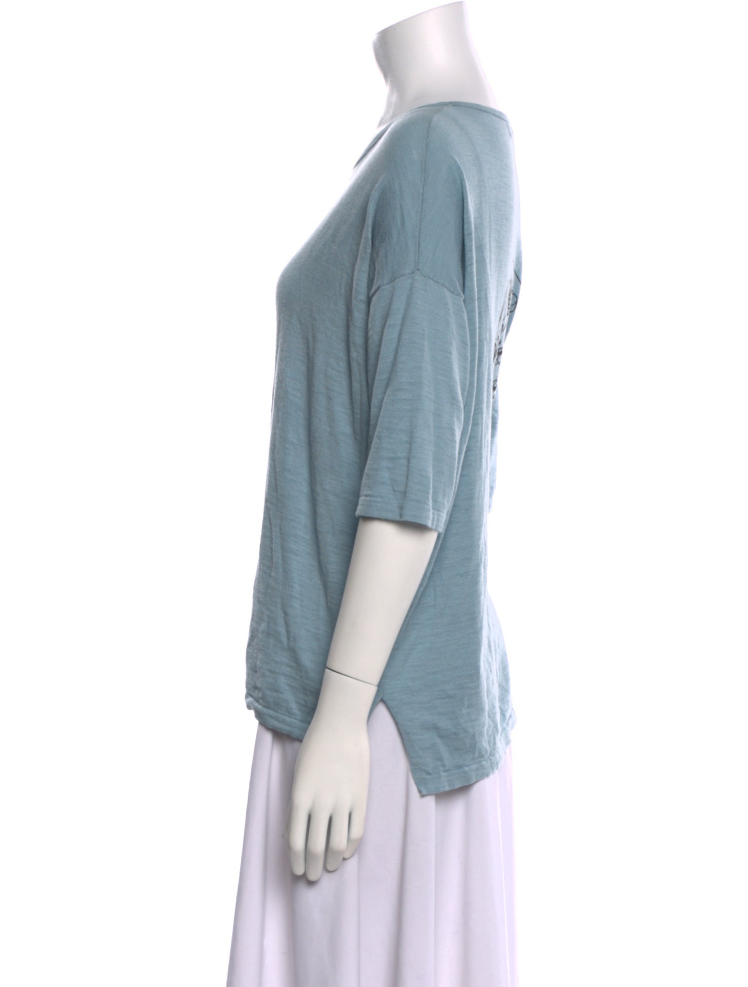 Skull Cashmere Bateau Neckline Three-Quarter Sleeve T-Shirt