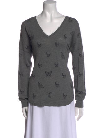 Skull Cashmere Printed V-Neck Top