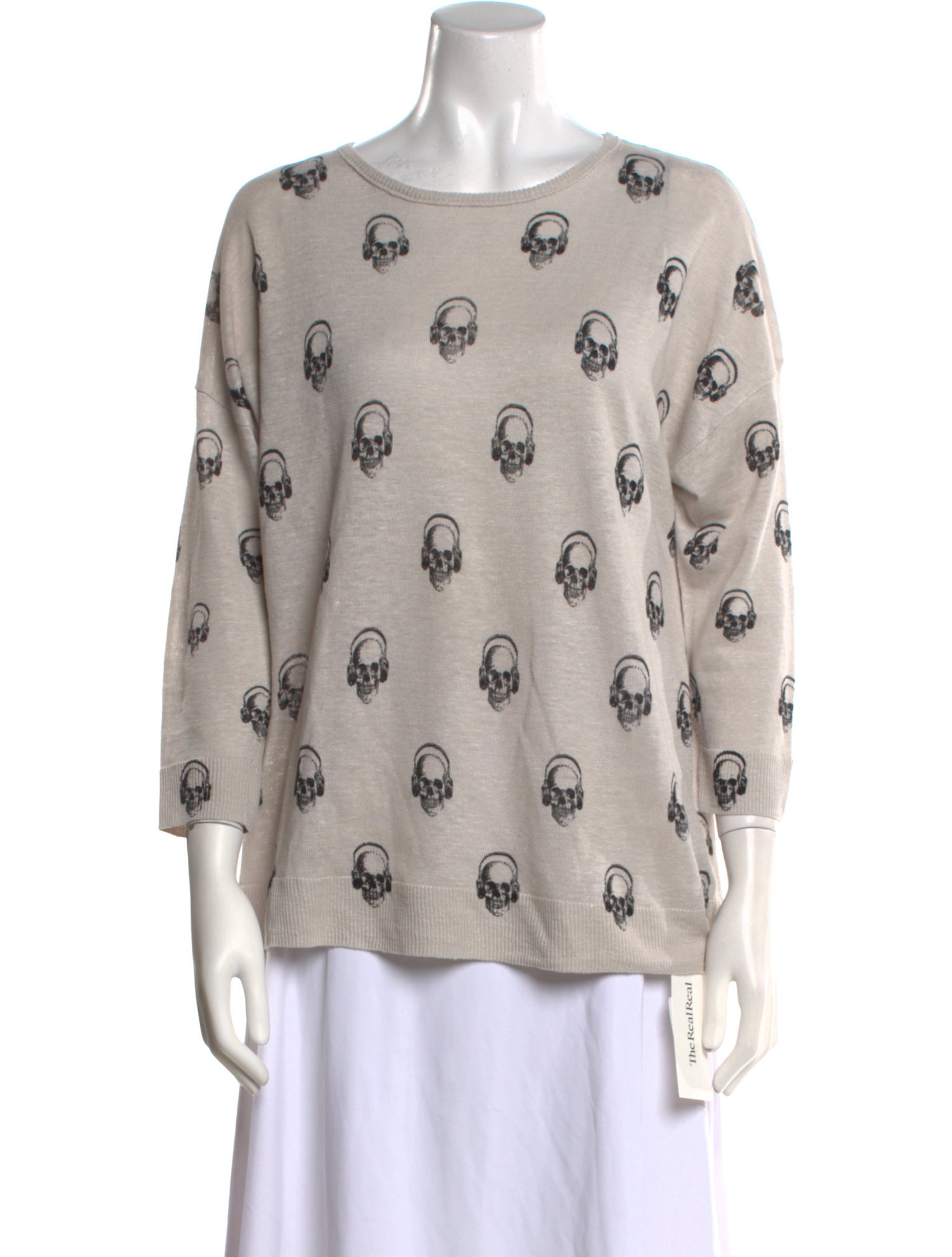 Skull Cashmere Printed Bateau Neckline Sweatshirt