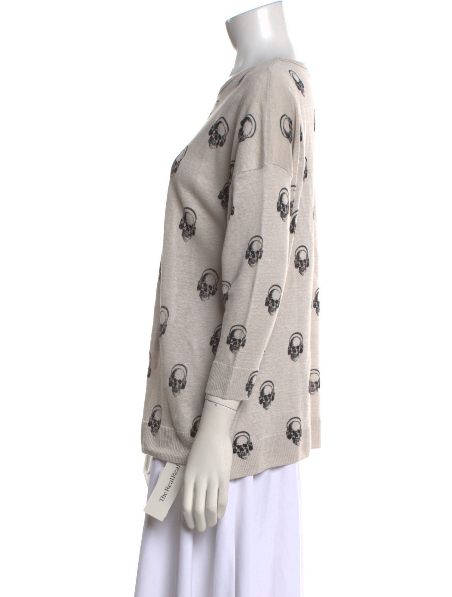 Skull Cashmere Printed Bateau Neckline Sweatshirt