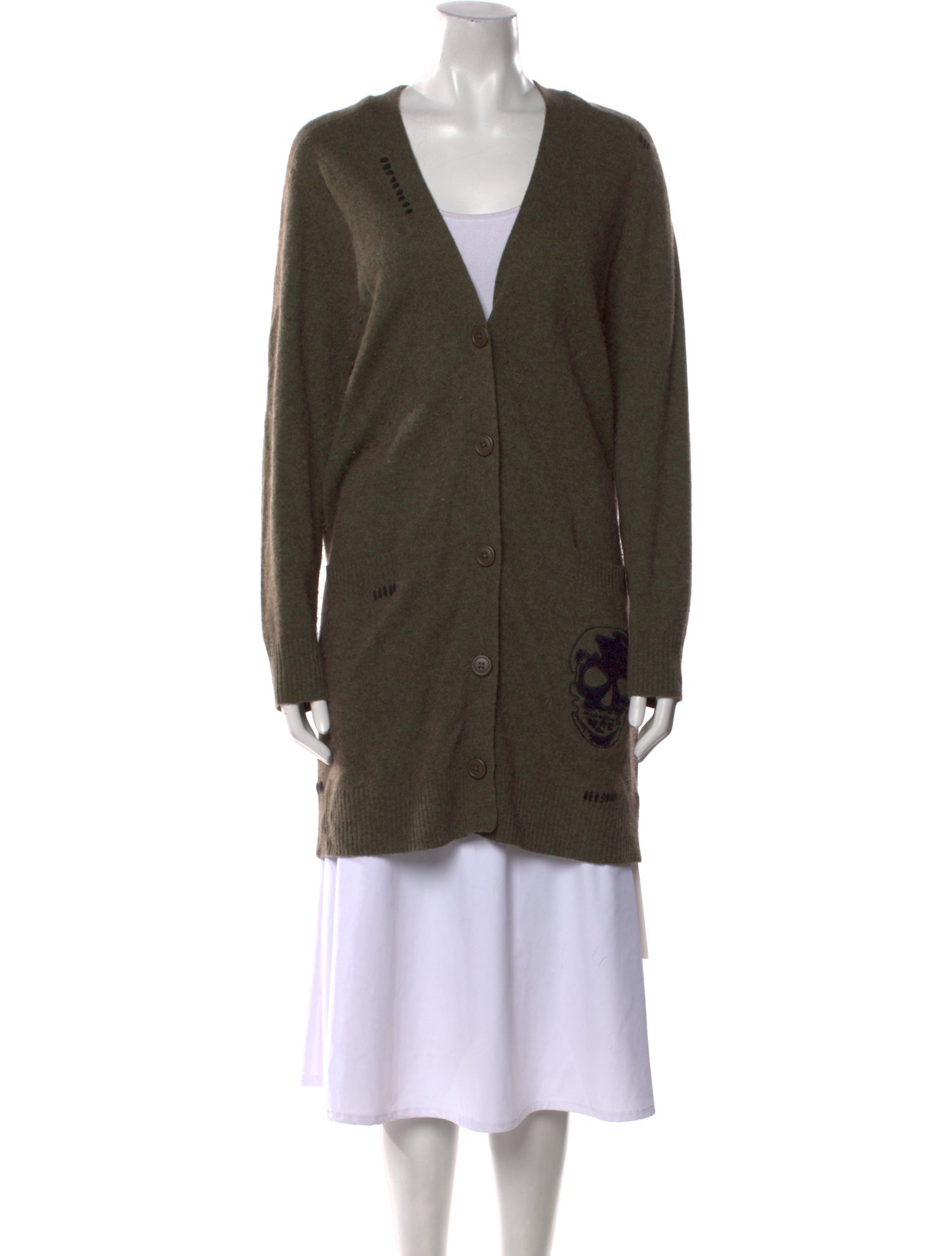 Skull Cashmere Wool V-Neck Sweater