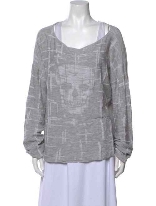Skull Cashmere Graphic Print Square Neckline Blouse