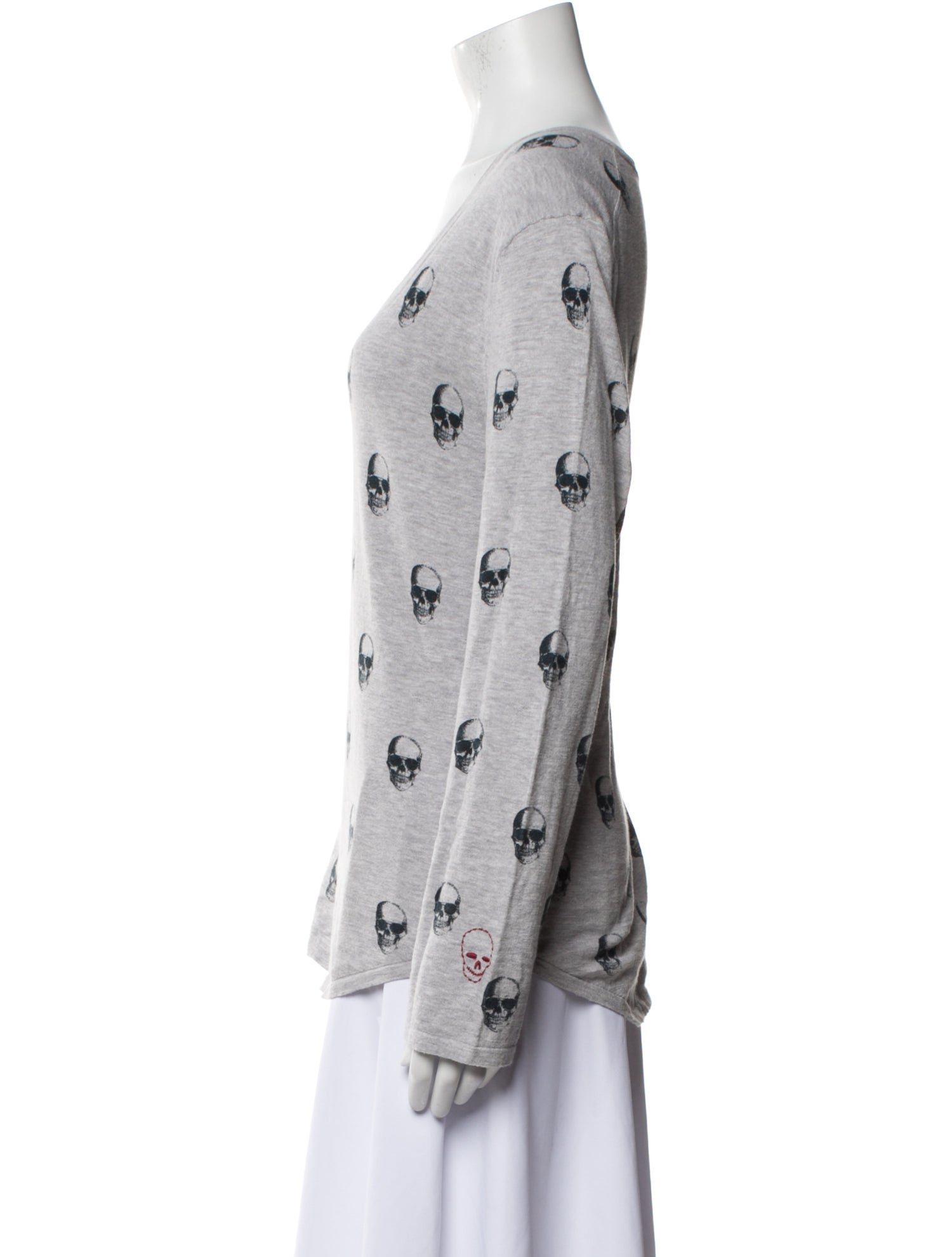 Skull Cashmere Printed V-Neck Top