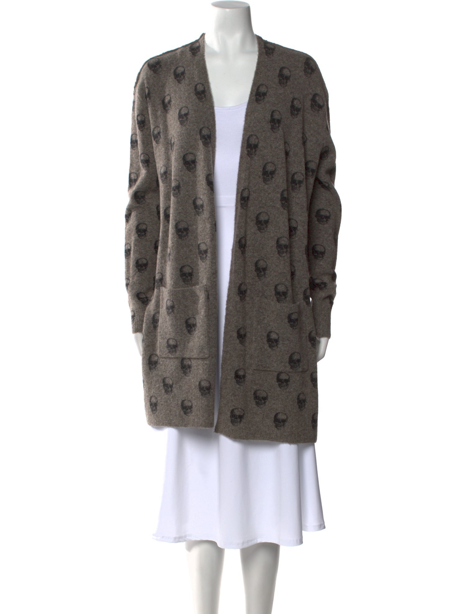 Skull Cashmere Printed Open Front Sweater