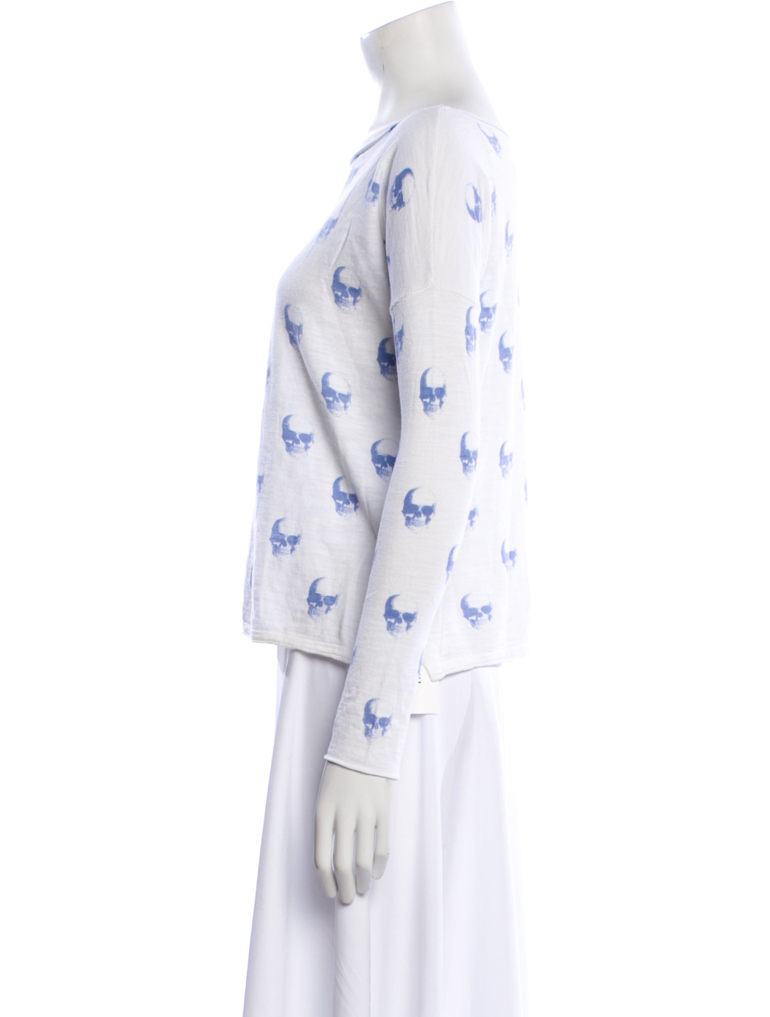 Skull Cashmere Printed Bateau Neckline Sweater