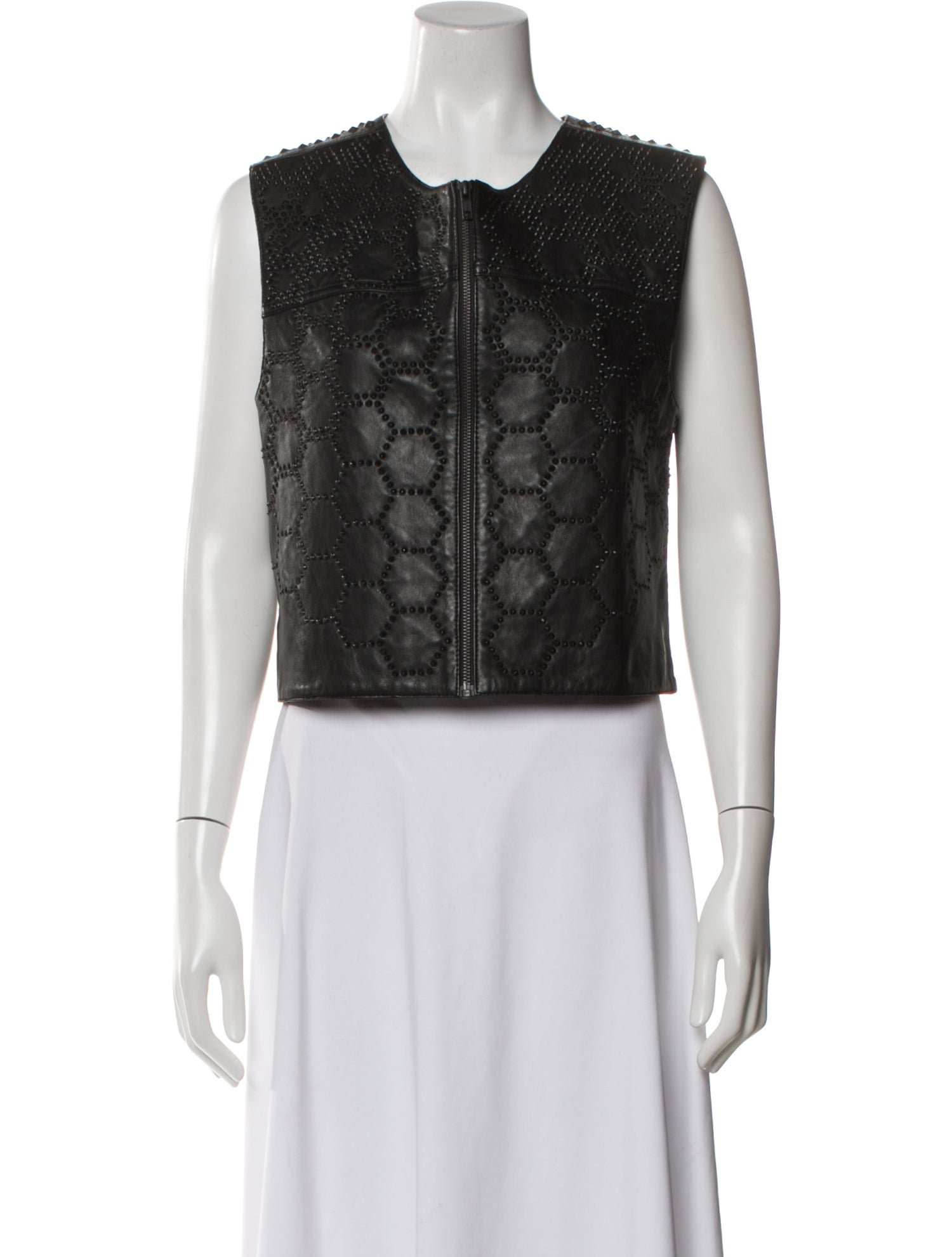 Skingraft Leather Plaid Print Vest