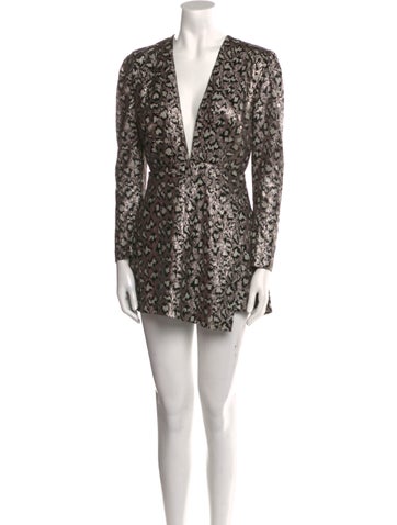 SAU LEE Jumpsuits and Rompers Animal Print Plunge Neckline Romper S