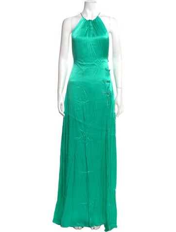 Pre-owned Sau Lee Halterneck Long Dress In Green